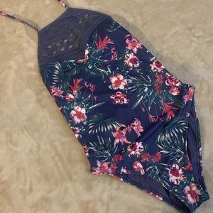 Roxy Crochet and Floral One-Piece Swim Suit